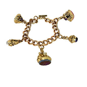 Nicky Butler Vintage Gold Tone Chainlink Charm Bracelet Gem Stone Druzy Amethyst